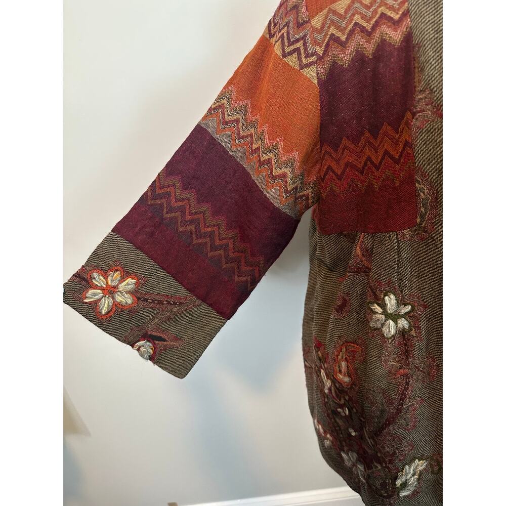 Soft Surroundings Izmir Wool Embroidered Jacket Cardigan Boho Patchwork P Med - Picture 3 of 12